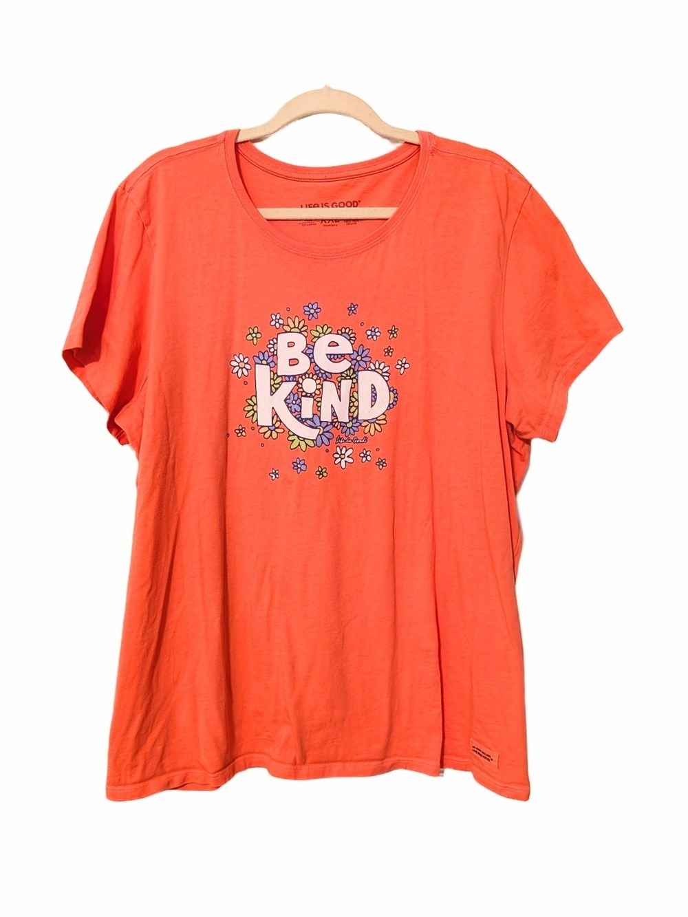 Life Is Good Women's Crusher Tee in Bright Coral Orange